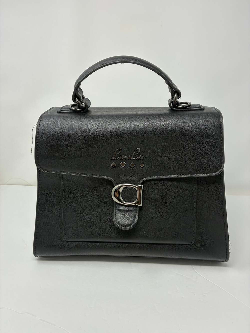 Lulu Black Square Purse Bag Briefcase Style Top Handle New Strap Silver Hardware